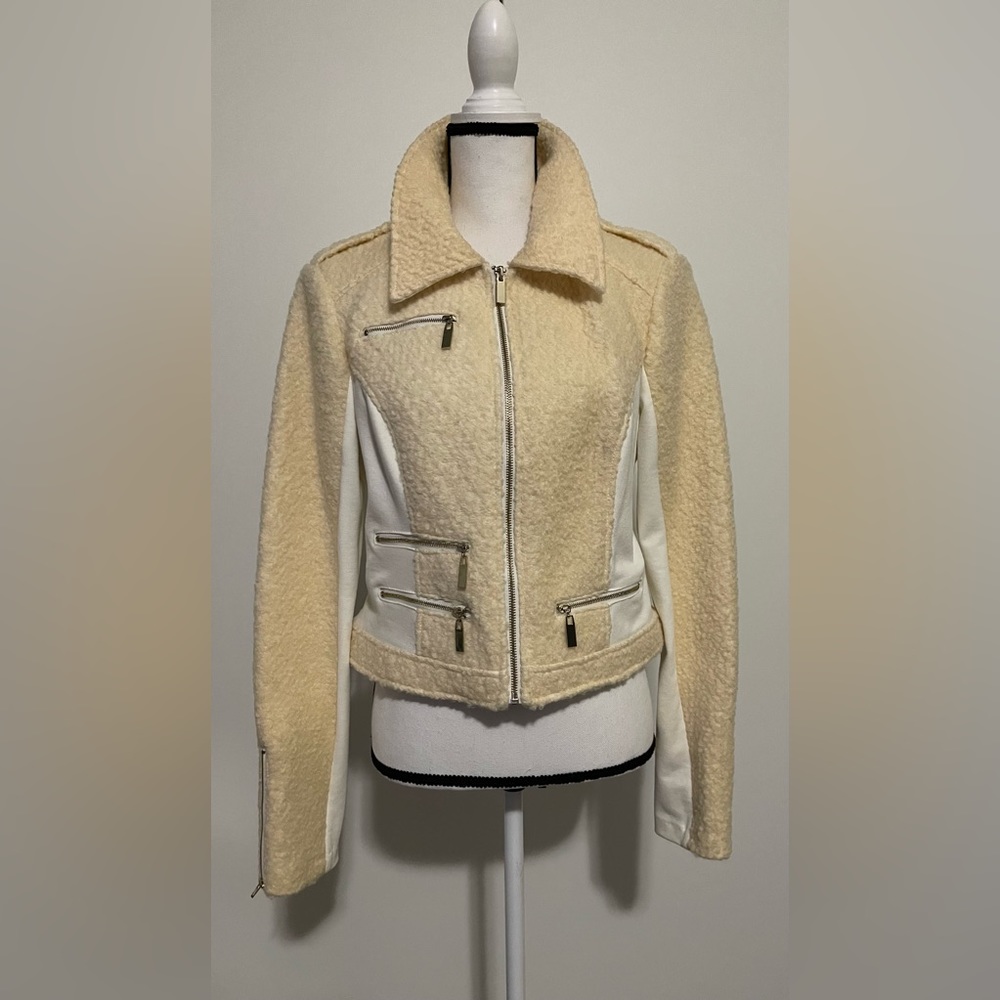 BEBE CONTRAST RIB WOOL JACKET